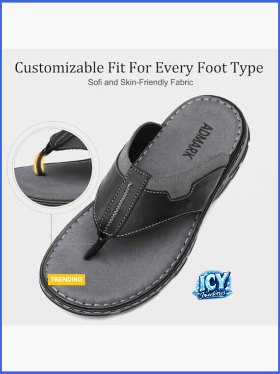 Men\'s Leather Flip Flops, Arch Support Memory Foam Thong Sandals